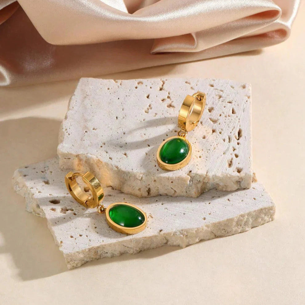 Luxury Oval Green Crystal Pendant Necklace Set With Bracelet