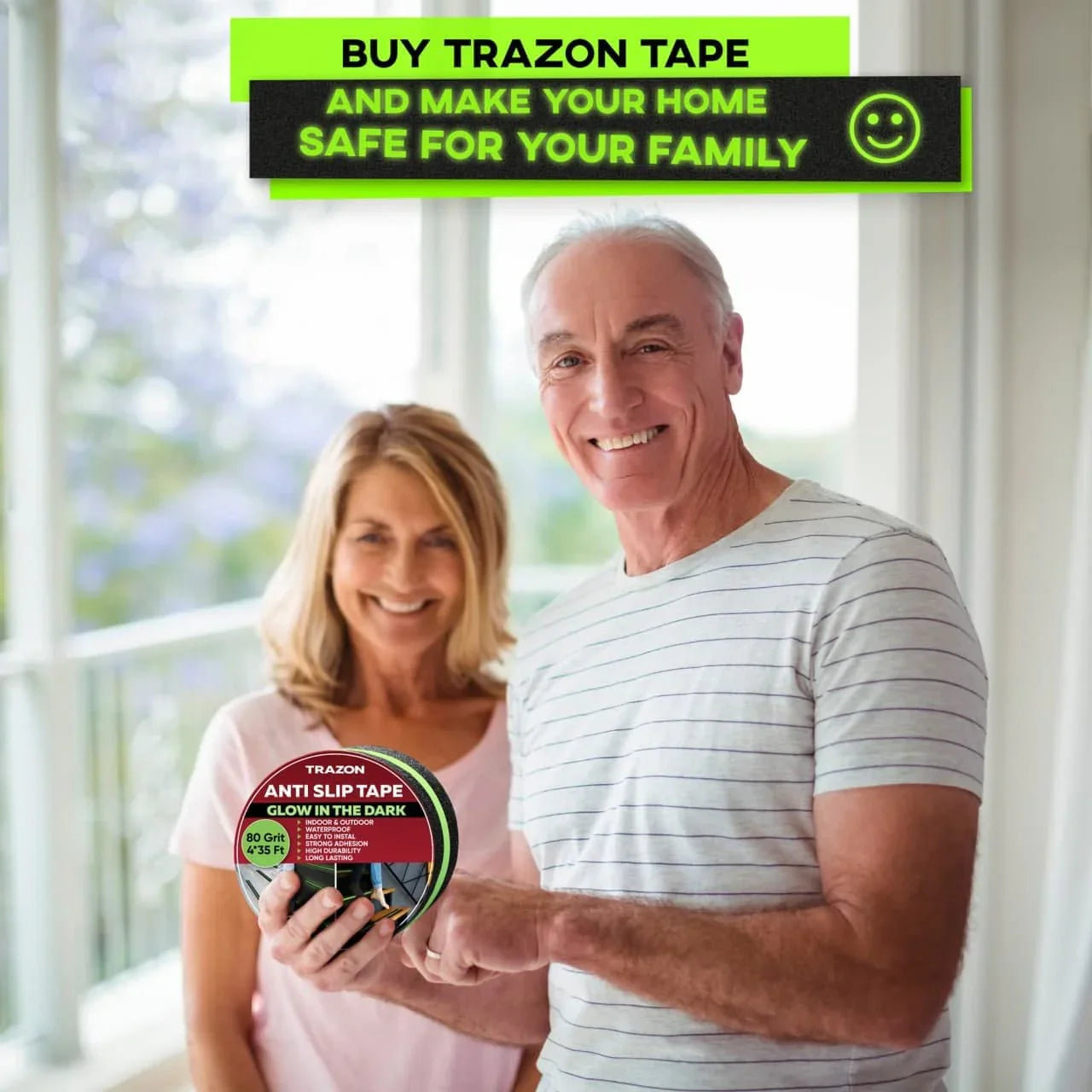 SafeStep® Anti Slip Glow Tape for Stairs Outdoor/Indoor Waterproof (2 Inch x 35 Feet)