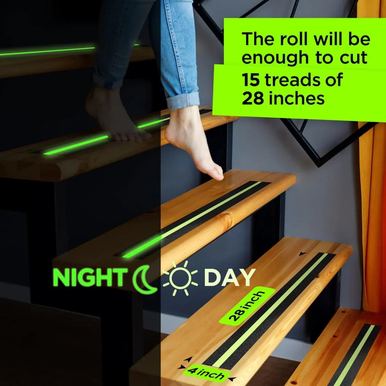 SafeStep® Anti Slip Glow Tape for Stairs Outdoor/Indoor Waterproof (2 Inch x 35 Feet)
