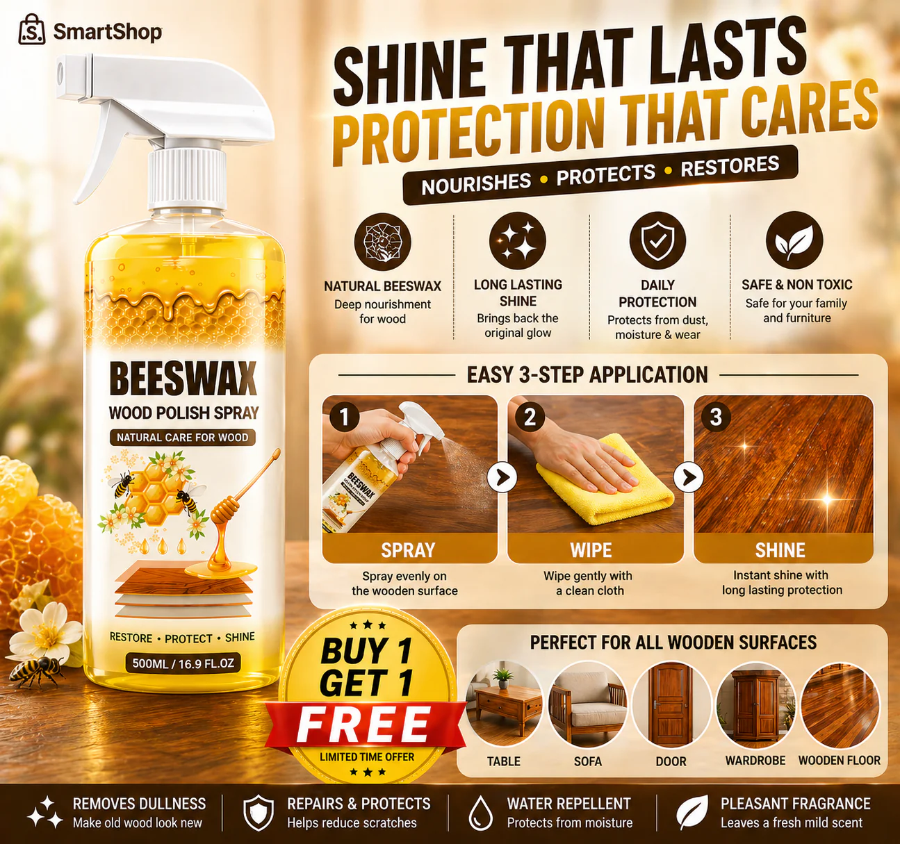 (BUY 1 GET 1 FREE) PolishPro® - Magic Beeswax Wood Polish Spray