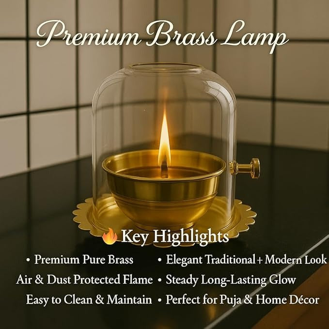 ShreeVarta® – Premium Golden Brass Akhand Diya with Rotating Wick