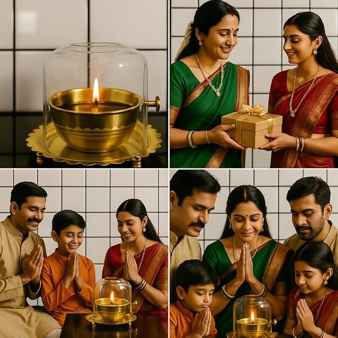 ShreeVarta® – Premium Golden Brass Akhand Diya with Rotating Wick