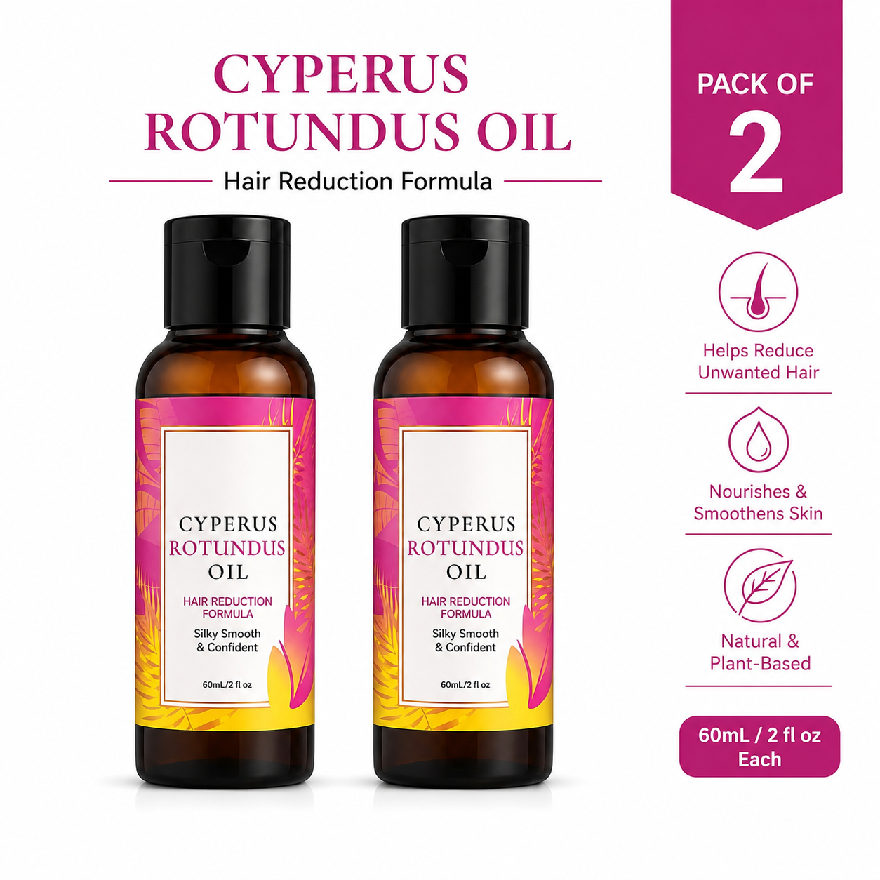 Rotundus Oil for Hair Removal – Natural Soothing Moisturizing Oil Pack of 2