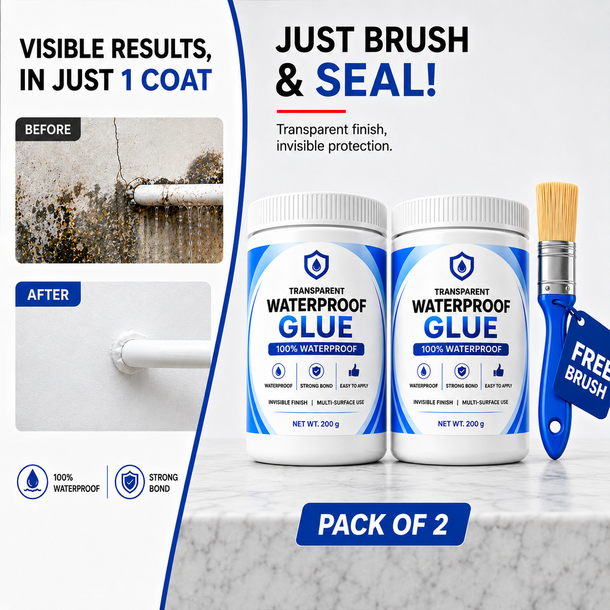 SealBond® - Transparent Waterproof Glue  Free Brush 200g each pack of 2
