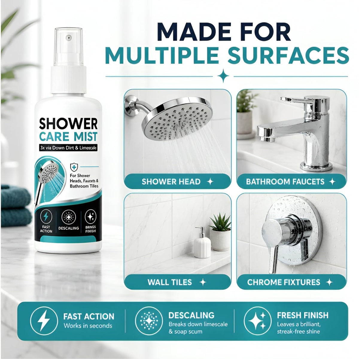 Shower Care Mist Shower Heads Faucets Bathroom Tiles 100ml Each Pack Of 2