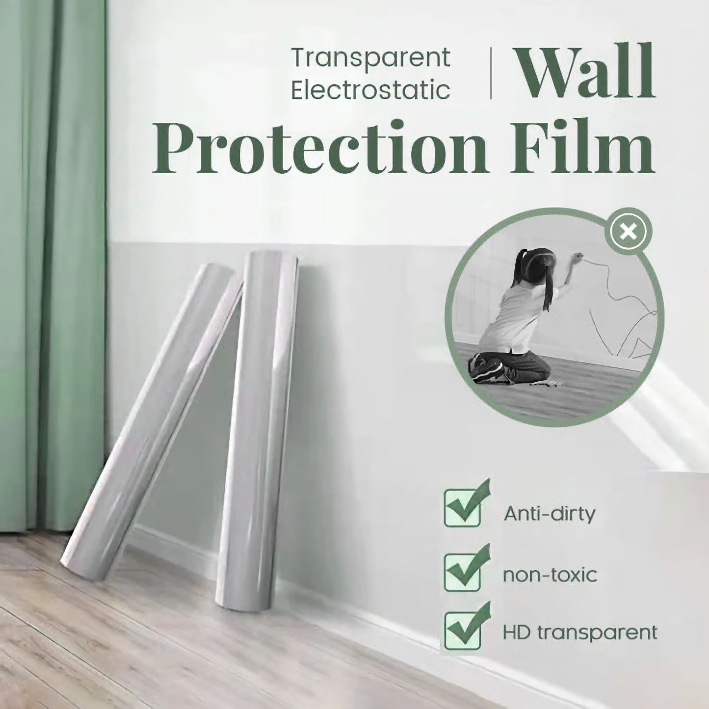 Self-Adhesive Transparent Electrostatic Wall Protection Film (Pack of 2)