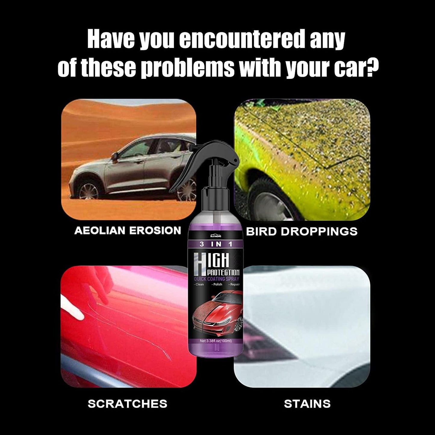 3 in 1 High Protection Quick Car Ceramic Coating Spray (Pack of 2)