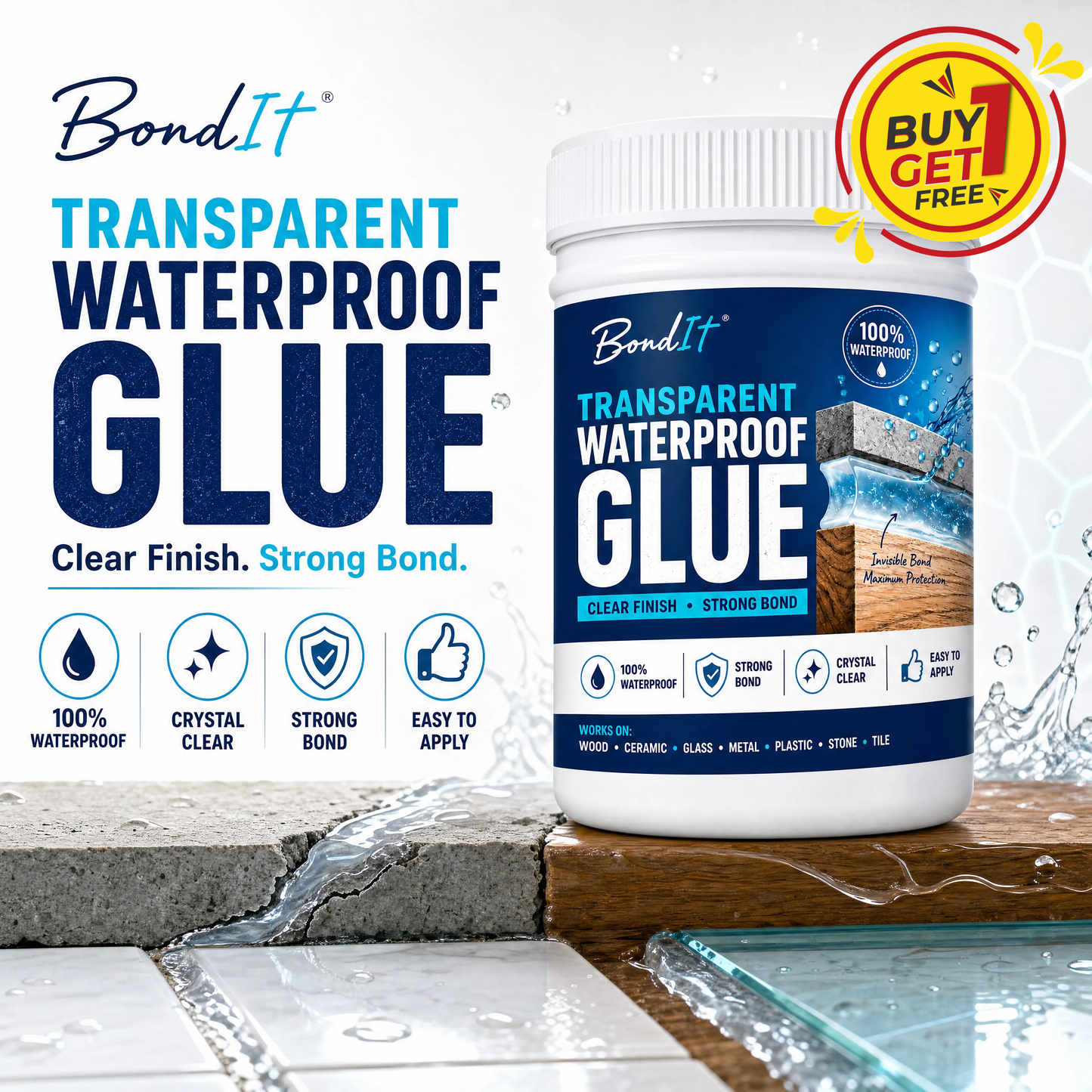 (BUY 1 GET 1 FREE) BondIt® - Heavy-Duty Transparent Waterproof Glue + Free Brush