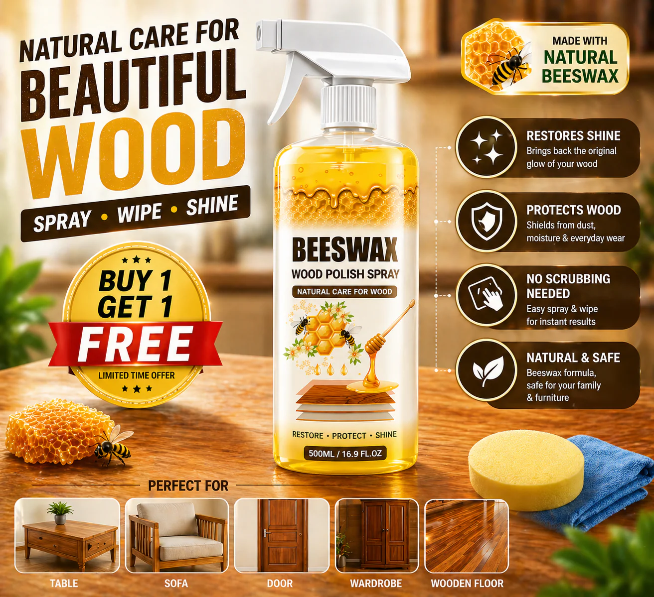 (BUY 1 GET 1 FREE) PolishPro® - Magic Beeswax Wood Polish Spray