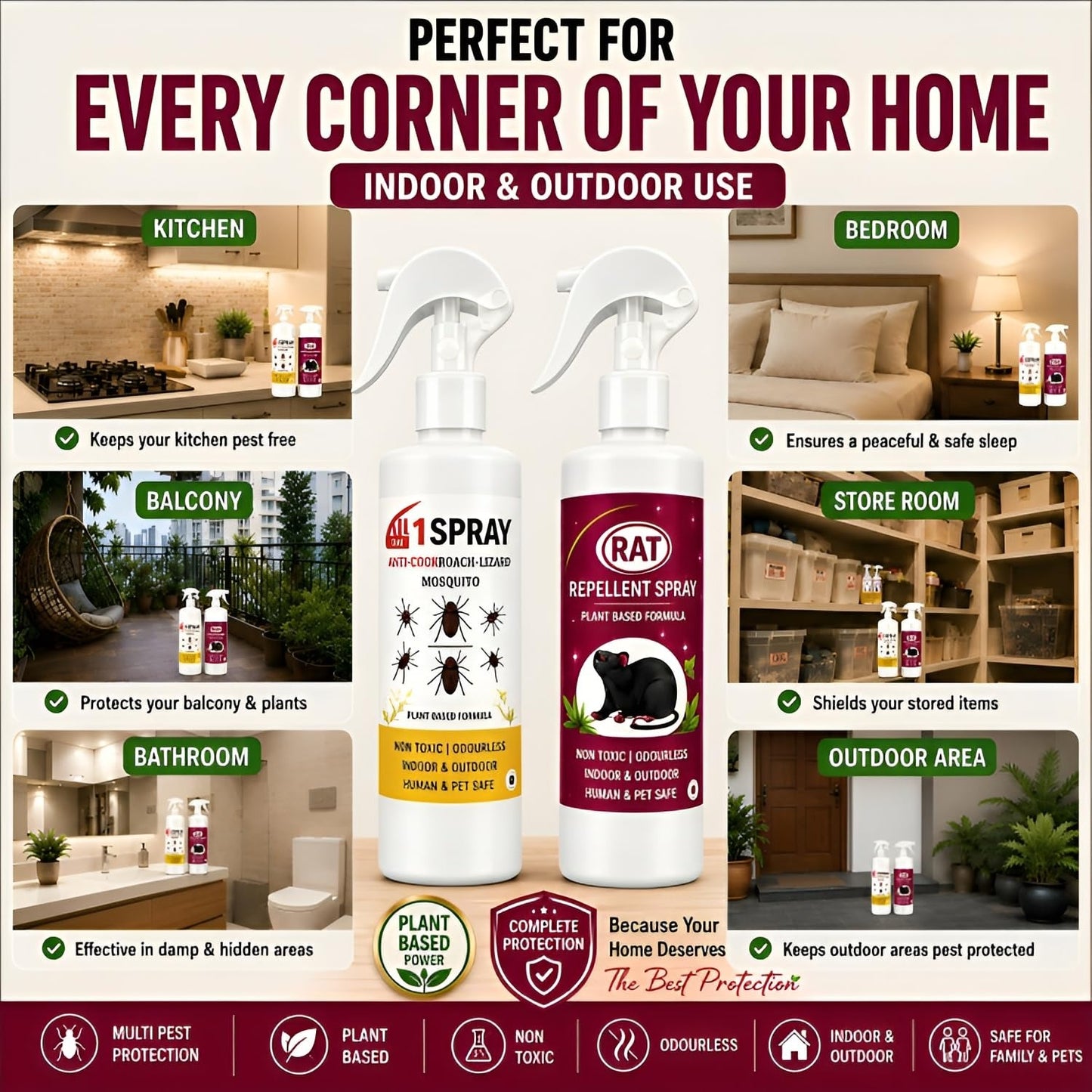 PestOut® - All-in-One Pest Control Combo for Rodent, Cockroach, Ant & Lizard Repellent Spray