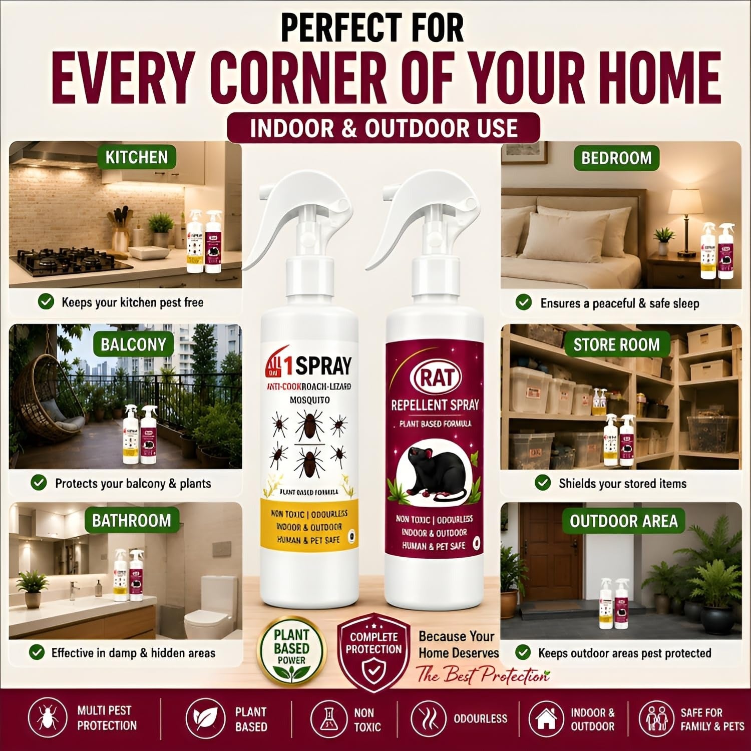 PestOut® - All-in-One Pest Control Combo for Rodent, Cockroach, Ant & Lizard Repellent Spray