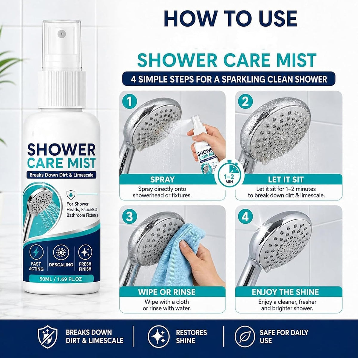 (BUY 1 GET 1 FREE) BathBloom® - Shower Care Mist Shower Heads Faucets Bathroom Tiles 100ml
