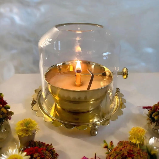 ShreeVarta® – Premium Golden Brass Akhand Diya with Rotating Wick
