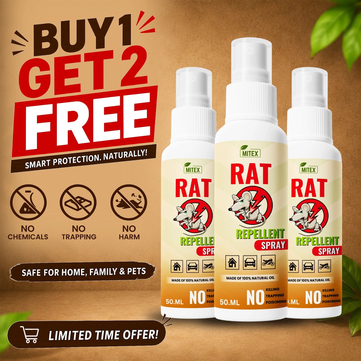 (BUY 1 GET 2 FREE) RatOut® - Rat Repellent Spray 50ML
