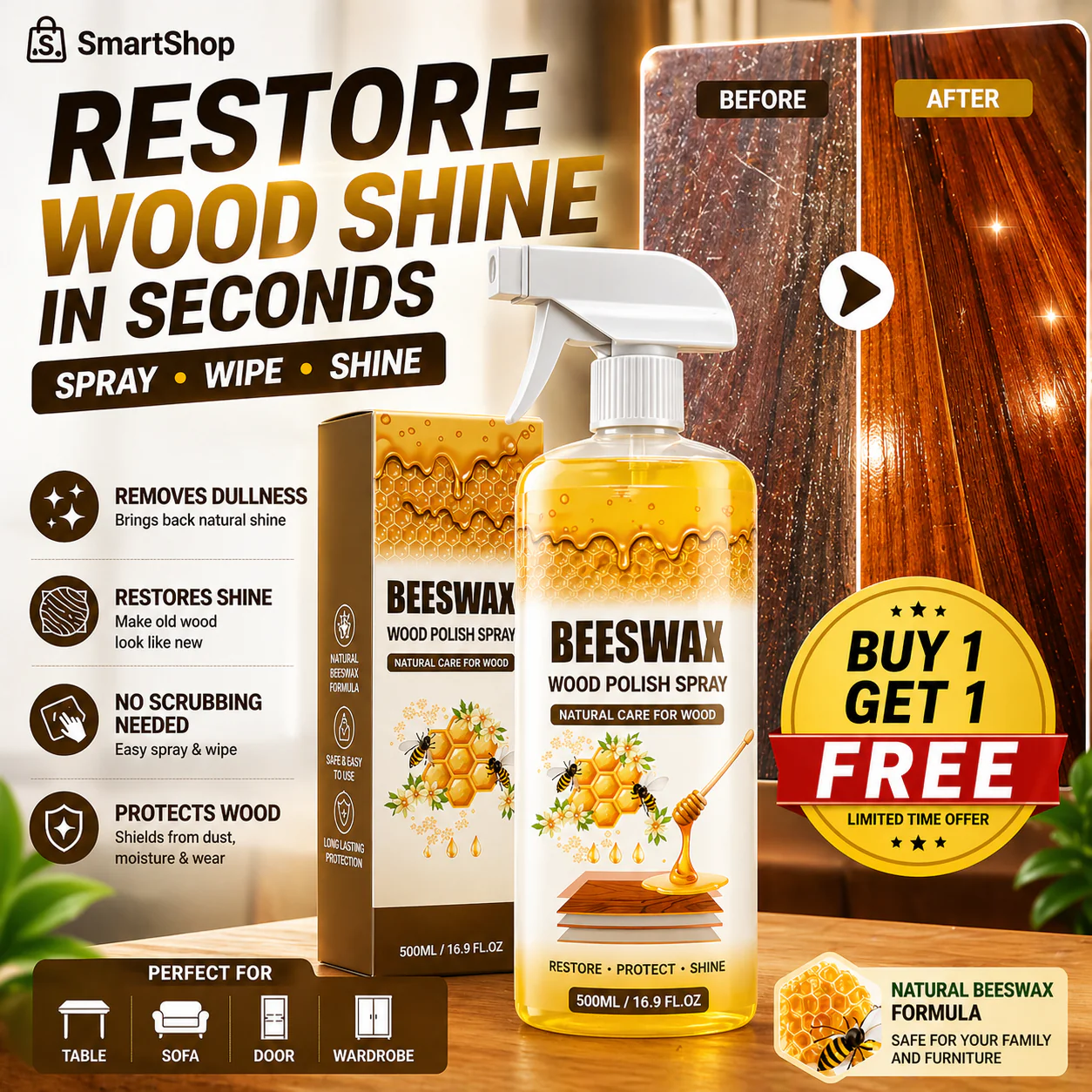 (BUY 1 GET 1 FREE) PolishPro® - Magic Beeswax Wood Polish Spray
