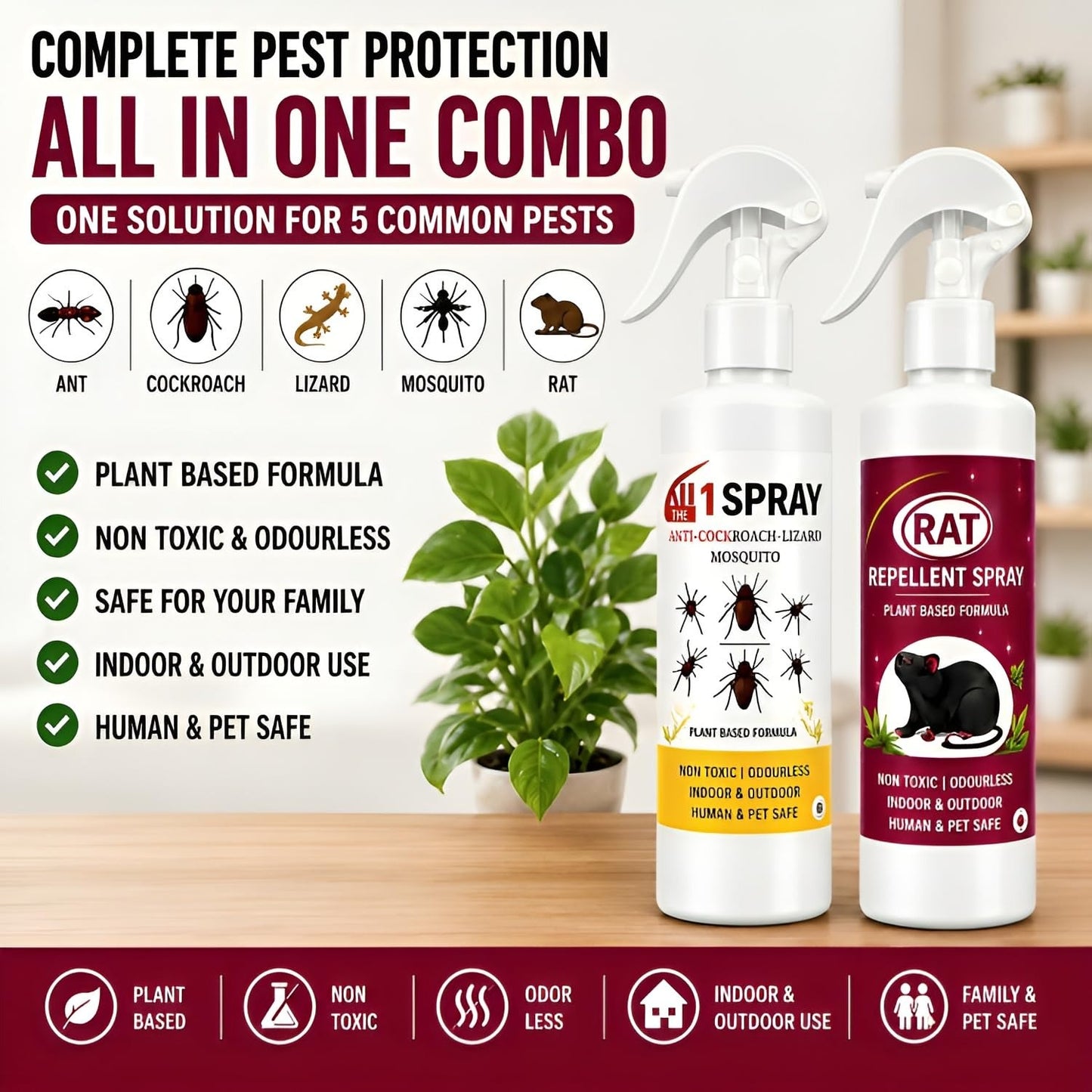 PestOut® - All-in-One Pest Control Combo for Rodent, Cockroach, Ant & Lizard Repellent Spray