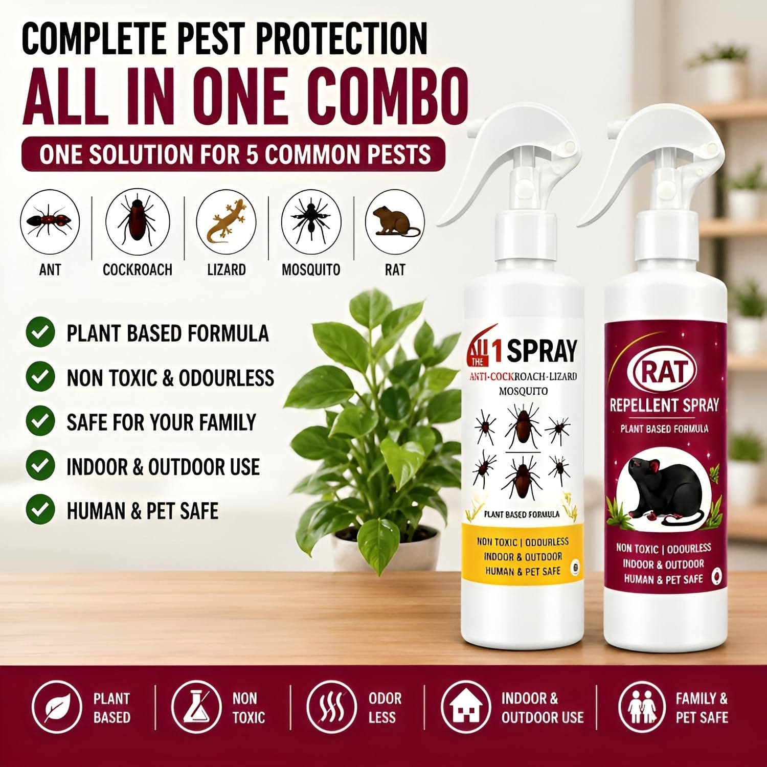 PestOut® - All-in-One Pest Control Combo for Rodent, Cockroach, Ant & Lizard Repellent Spray